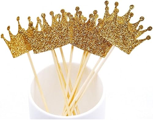 Miniatura 4 de JANOU Decoración de pastel de corona dorada con purpurina para decoración de fiesta de boda, paquete de 20 unidades