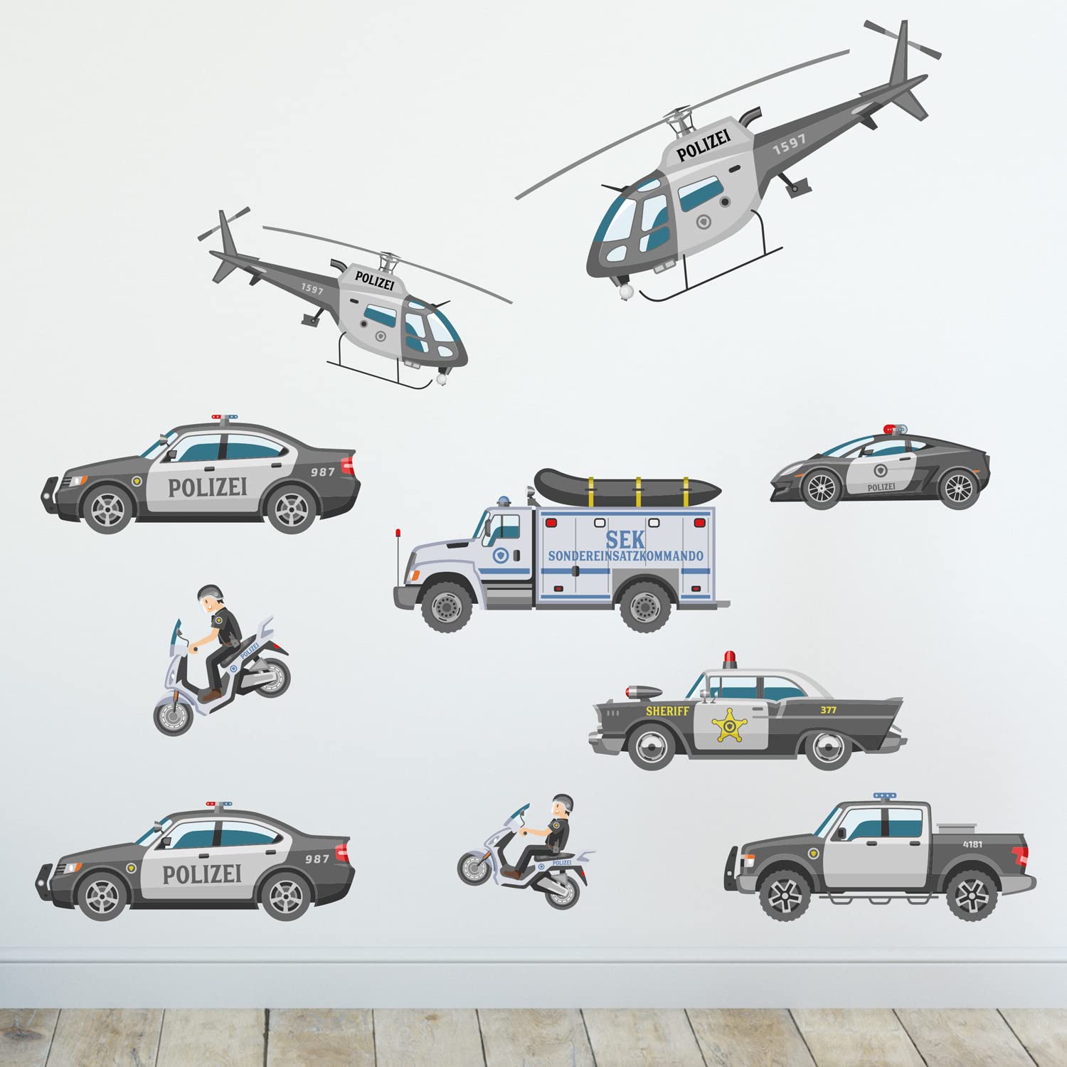 Sunnywall Wandsticker Wandtattoo Wandbild Baby Aufkleber Kinderzimmer Baby Wandaufkleber Spielzimmer (Polizei)