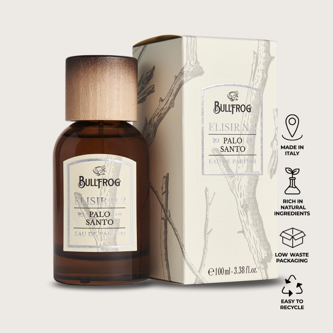 Bullfrog - Eau De Parfum Elisir N.2 Palo Santo, Fragranza Legnosa, Fumée e Incensata, Note di Bergamotto, Violetta e Gelsomino, 100 ml