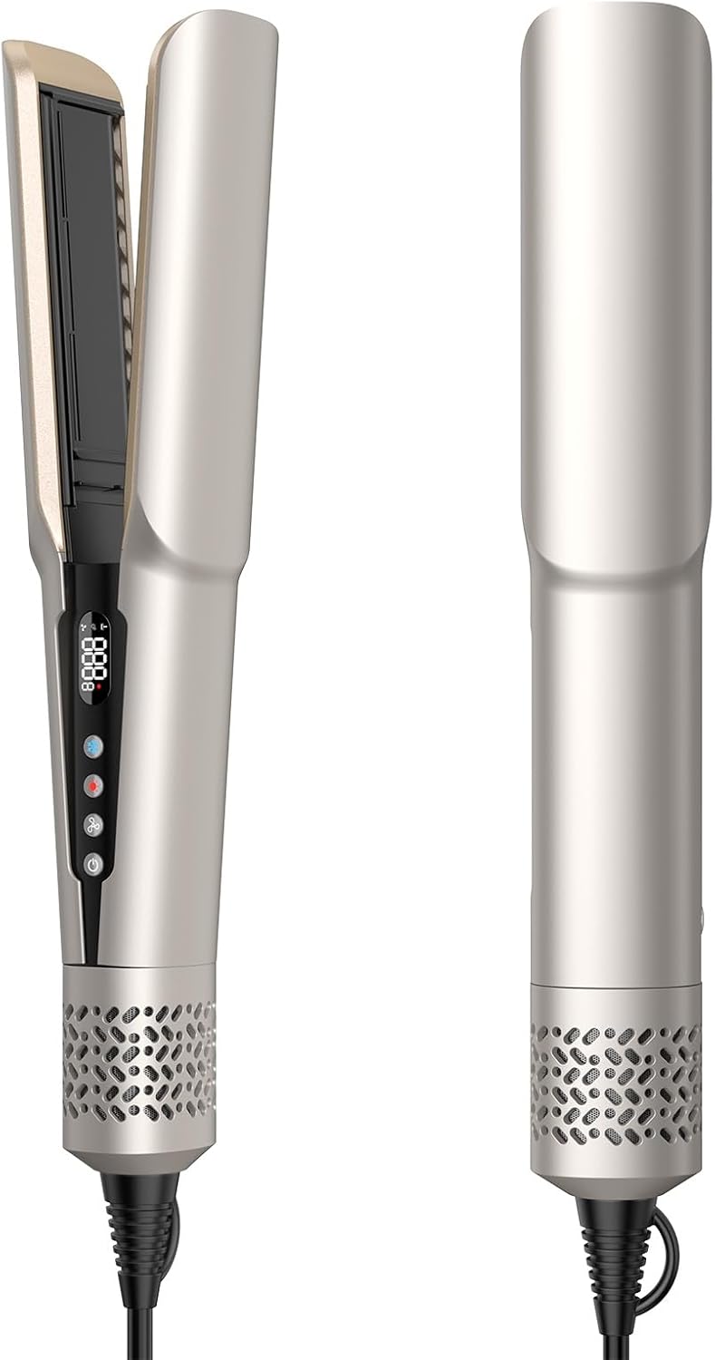 Hair Straightener – 2 in 1 Wet to Dry Hair Dryer and Straightener with High-Speed Airflow + Rapid Heat-Up + Customizable Temperature + LCD Display & Auto Shut-Off + No Heat Damage (Pure Gold)