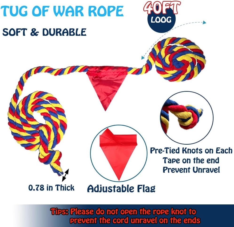 40 Feet Tug of War Rope for Kids and Adults, Outdoor Games Summer Outdoors Yard Backyard Camping Lawn for Field Day Family Reunion Birthday Party Team Building Activities Carnival Games-Colours