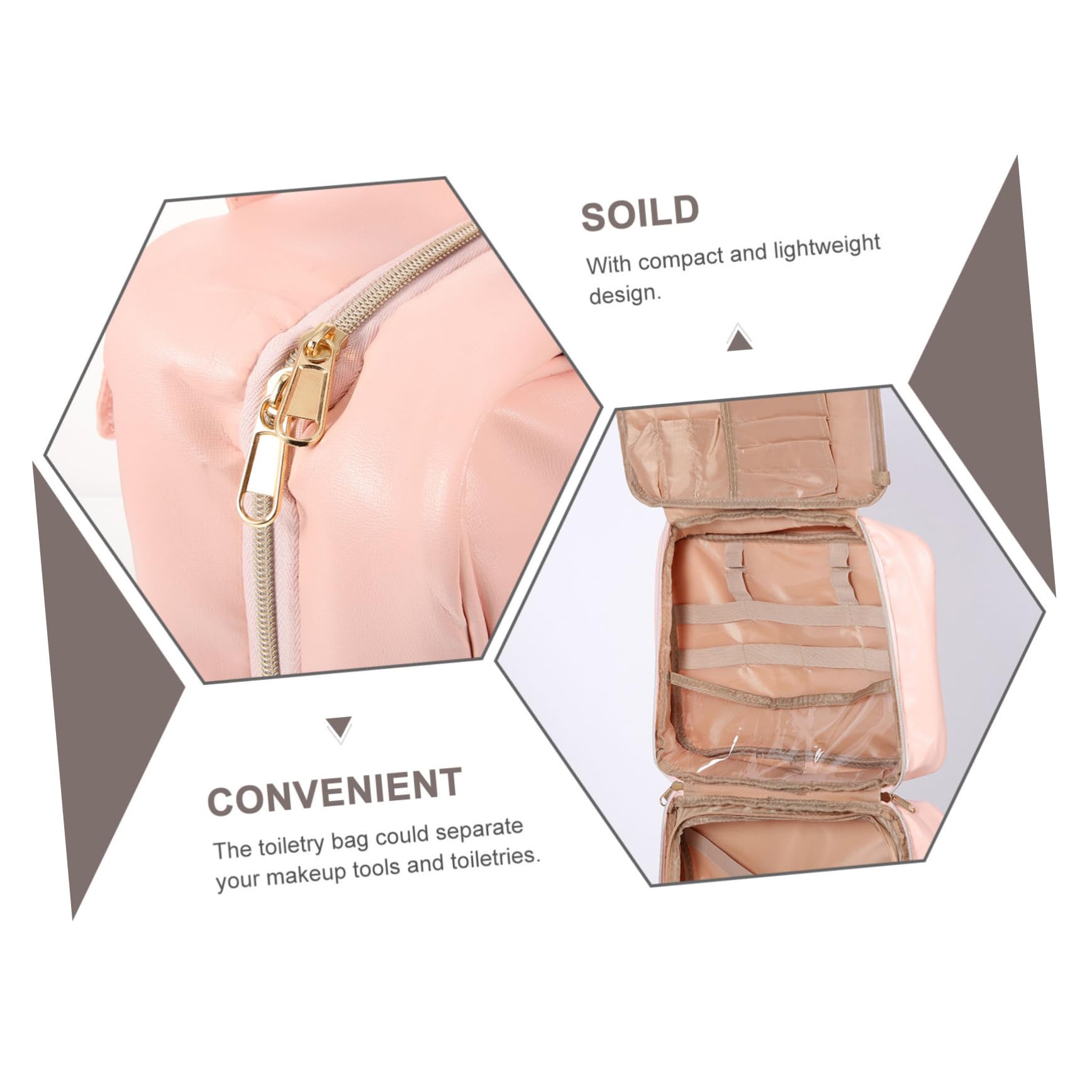 Borsa da Toilette Rosa in Pelle Pu Manico e Scomparti | Borsa Cosmetica da Viaggio, Design Appendibile Tasche e Capienza Ampia, per Viaggio e Uso Outdoor