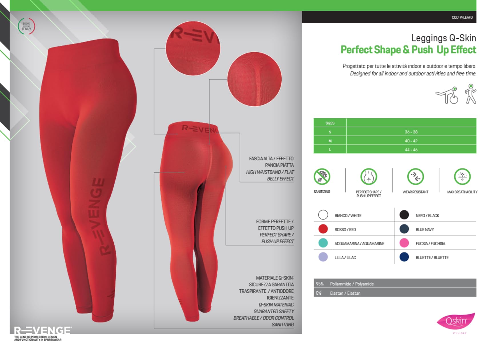 R-EVENGE Legginsy damskie Q-Skin, techniczne legginsy z lokowaniem pośladków dla efektu push-up i idealnej sylwetki.