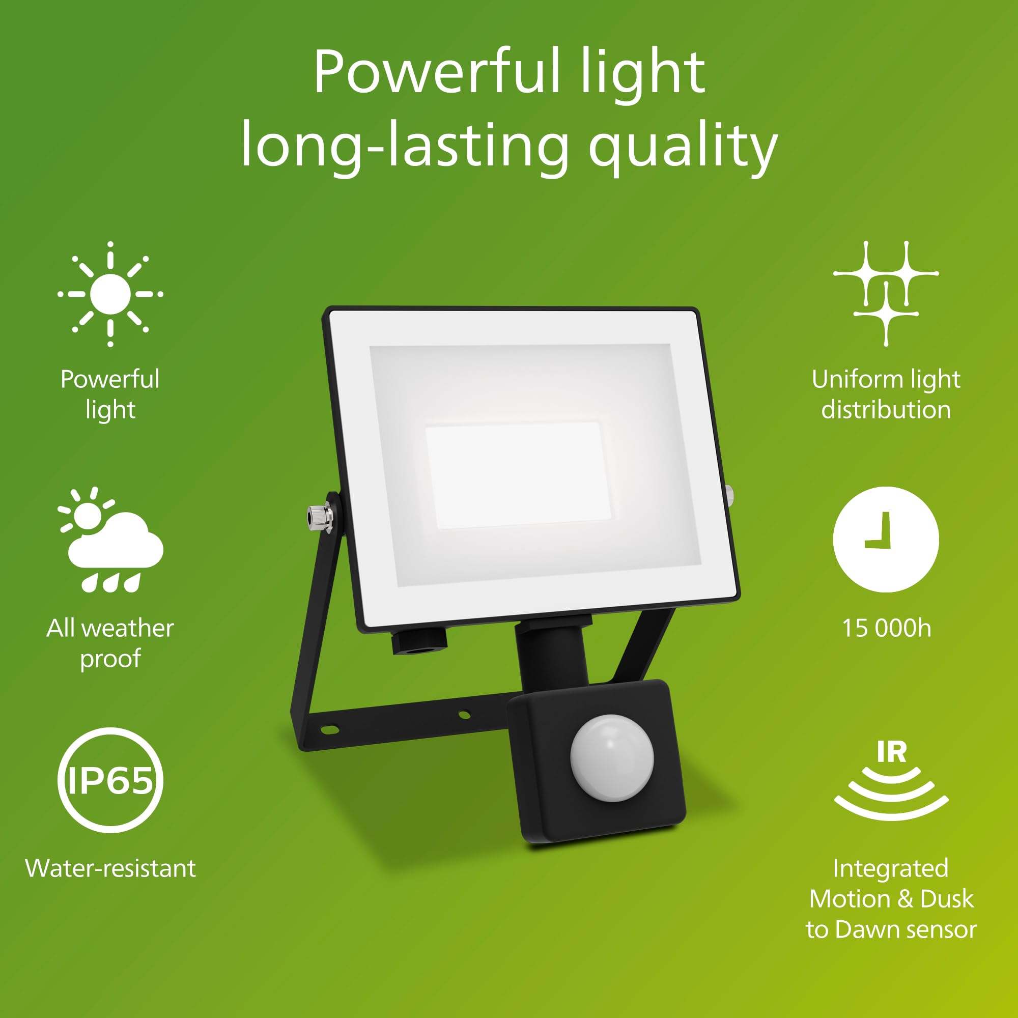 PHILIPS Lois Outdoor Floodlight with Sensor, 20 W, 5000 K, Black, Daylight, 20W - Image 3
