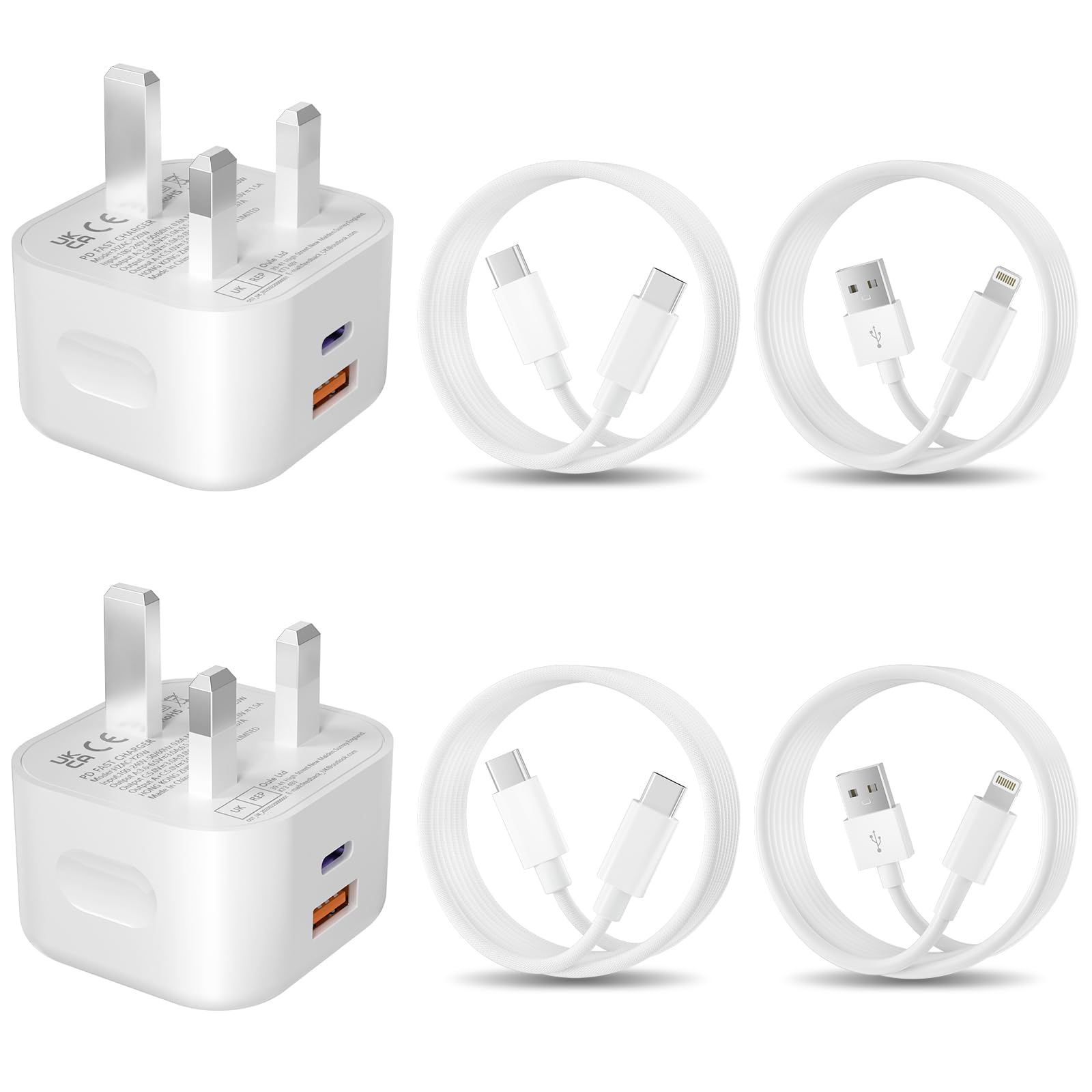 AAZV Fast Charger Plug and Cable, 20W Fast USB C and USB Dual Port Plug and 2-Pack 2M Cable for iPhone 15/15 pro max /15 Pro/15 plus Samsung Galaxy S23 S22 S21 Google Pixel 7/8 Pro Dual Ports