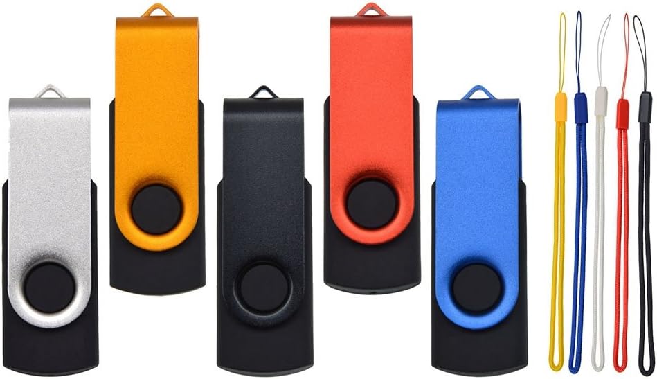 32GB USB Sticks 5 Pack USB2.0 Memory Stick Bulk, Kepmem Swivel 32 GB Pendrives Multipack USB 2.0 Flash Drive Metal Colorful U Disk Portable Keychain Pen Drives with Free Assorted Colors Lanyars