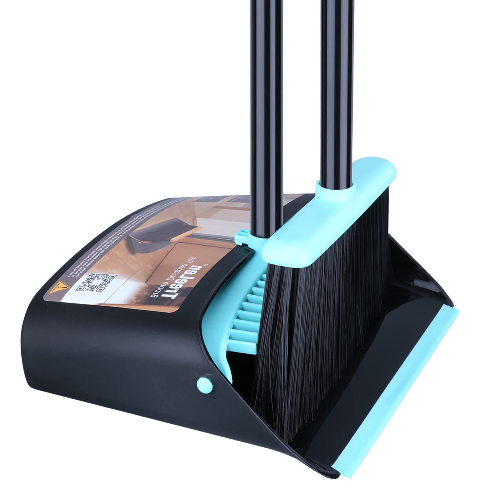 Broom with Dustpan Combo Set,Dust pan with Broom Combo Set,Standing Dustpan and Broom with 54” Long Handle for Indoor Lobby Office Kitchen Sweeping