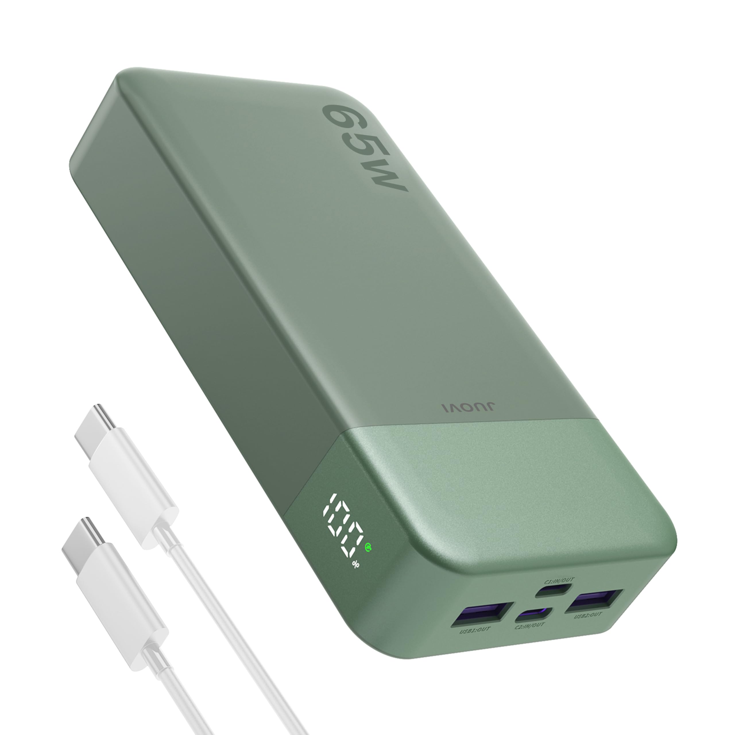 JUOVI Laptop Power Bank 20000mAh 65W, USB C In&Out Ricarica Rapida Powerbank Caricatore Portatile, Batteria Portatile Compatibile con Phone MacBook Tablet PC Computer Steam Deck J2931 (Verde)
