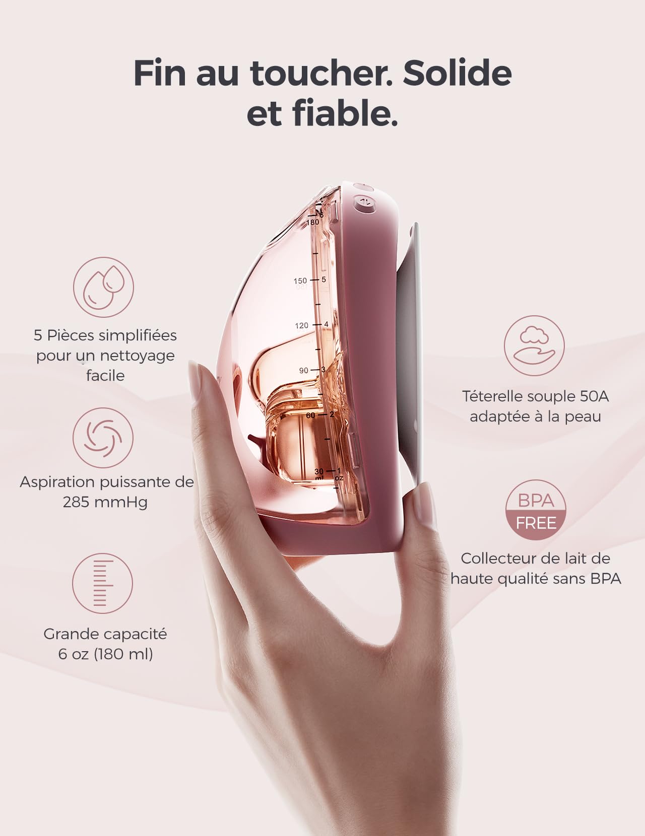Momcozy Air 1 Tire-Lait Ultra-Fin, Tire-Lait Portable Mains Libres avec Étage de Chargement sans Fil & Contrôle par Application avec Mode Auto & Alerte de Remplissage, Dessus Transparent