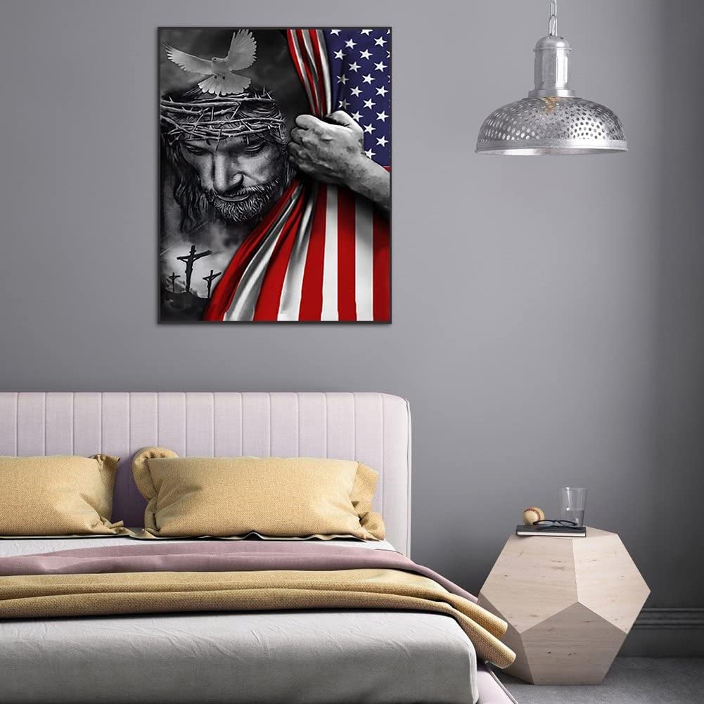 Kit Pintura Diamante 5D American Flag Deer - 40x30cm - Diamantes Redondos - Arte Decorativa