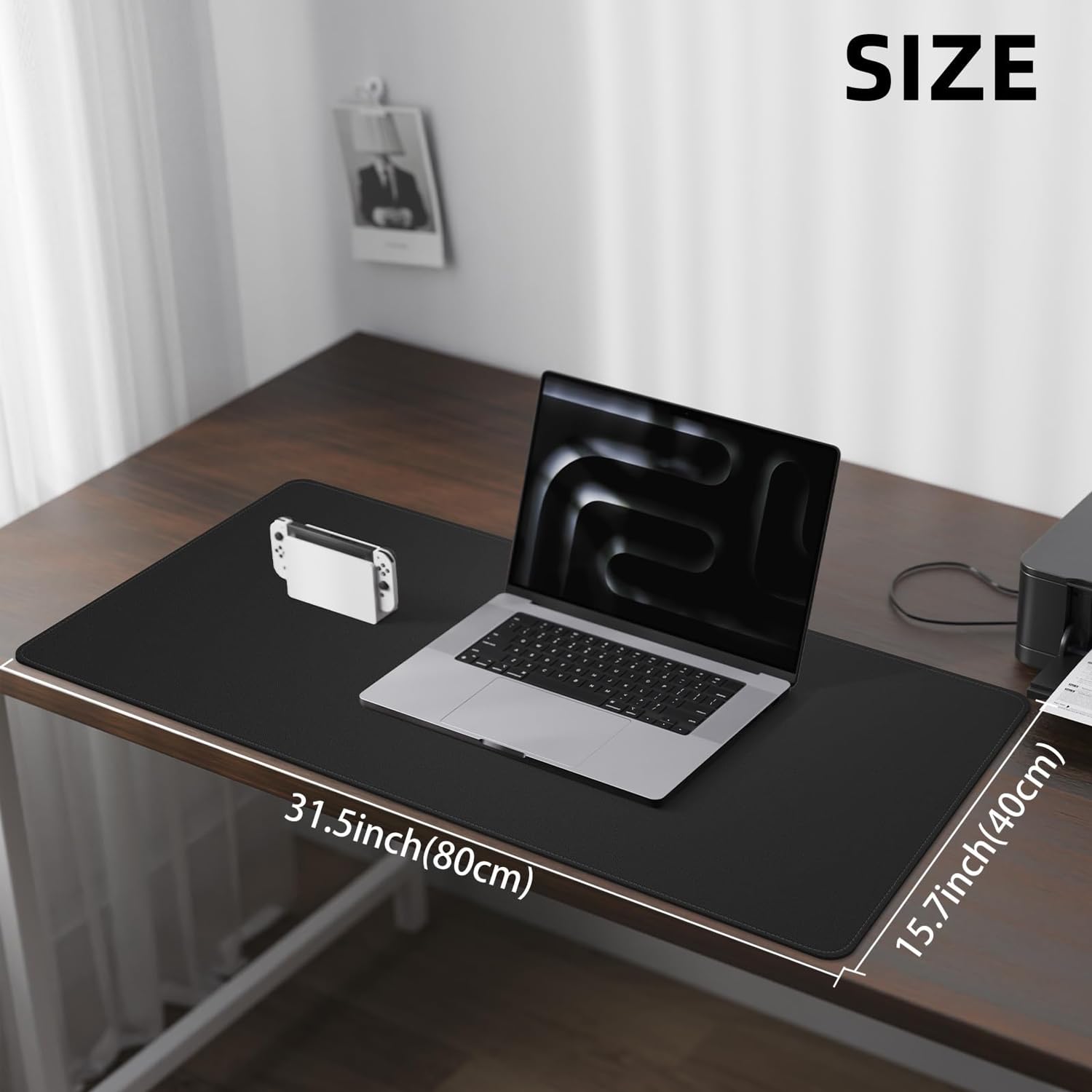 Cuir Sous-main Tapis de table Protecteur Tapis de Souris Leather Desk Pad Mat Large Mouse Pad Antidérapants Résistant à l'eau Tableau d'écriture Bureaux et Maison (Noir, 80x40cm)