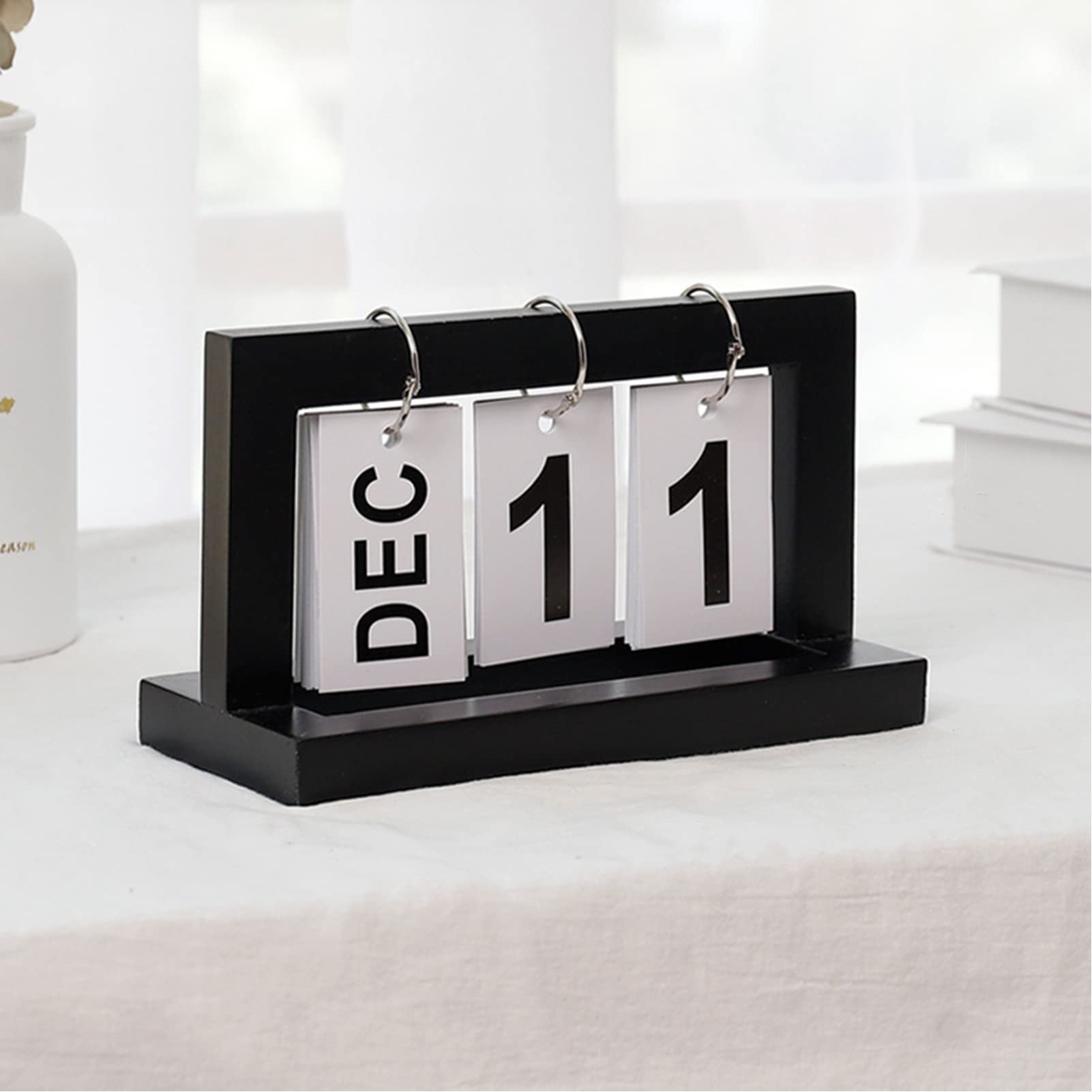 Calendrier de table en bois 2026 Calendrier de l'Avent, 20 x 9 x 12 cm Décoration pour bureau, maison et table (noir)