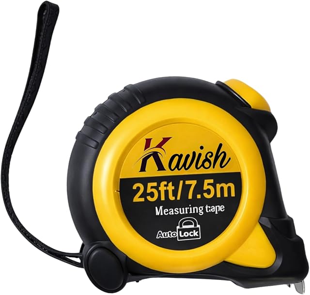 25ft/7.5m Kavish Measuring Tape Auto-Lock, Dual Scale Inch & Metric, Heavy-Duty Rubber Grip, Durable Steel Blade, Professional Measuring Tool for Construction, Carpentry, DIY & Home Use