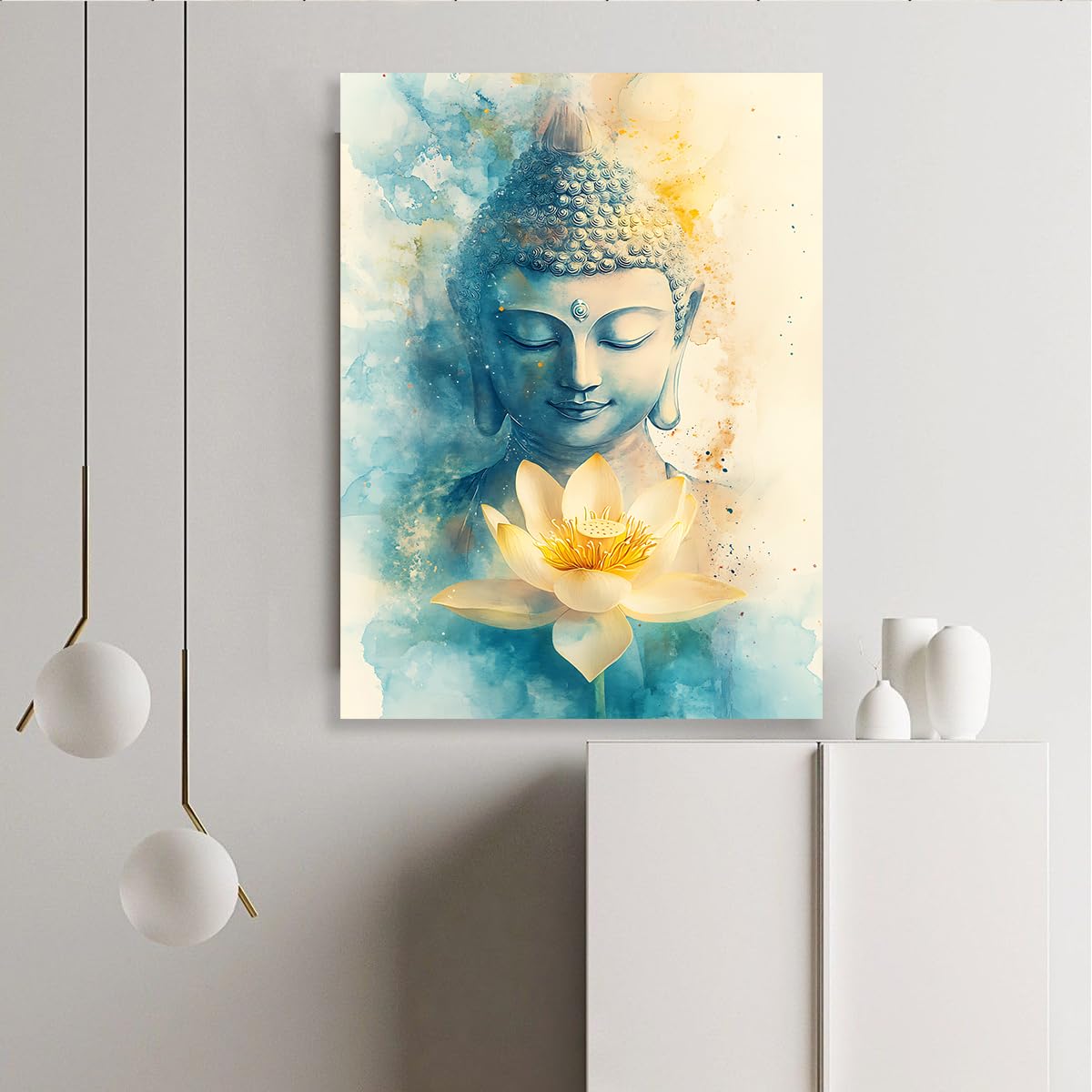 TOANGWALL Zen-Buddha-Lotus płótno sztuka ścienna, druk akwarelowy, uspokajająca medytacja, styl boho, plakat obraz ścienny do dekoracji biura domowego 70 x 100 cm