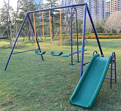 KLB Sport A-Frame Metal Swing Set w/ Slide (Blue)