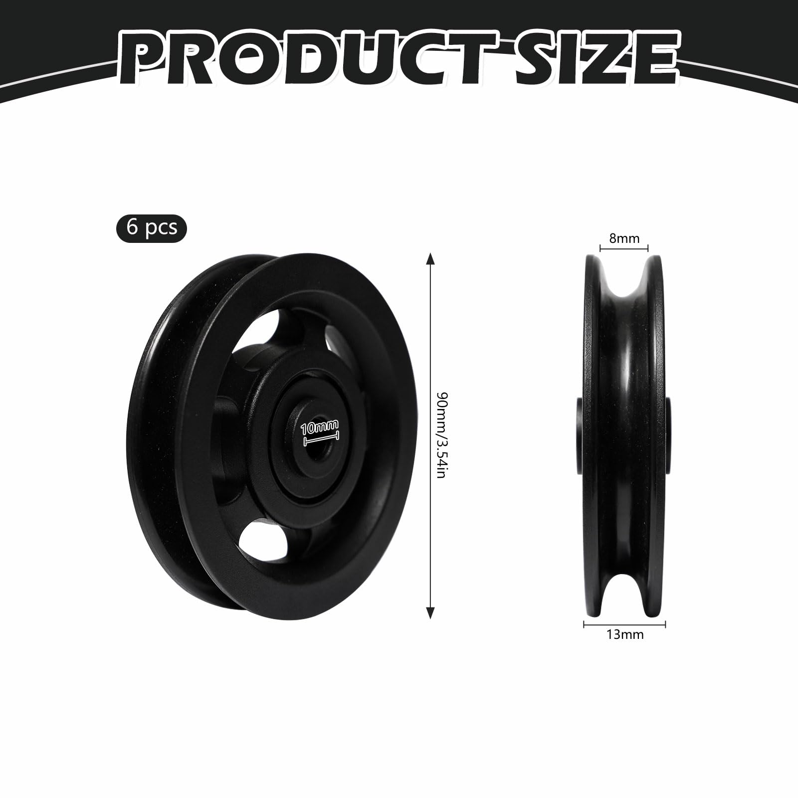6 pièces Poulies en Nylon 90 mm Roulement Universel Résistance pour Appareils de Fitness, Musculation, Garage et Usage Industriel Rouleau à poulie avec Trou intérieur
