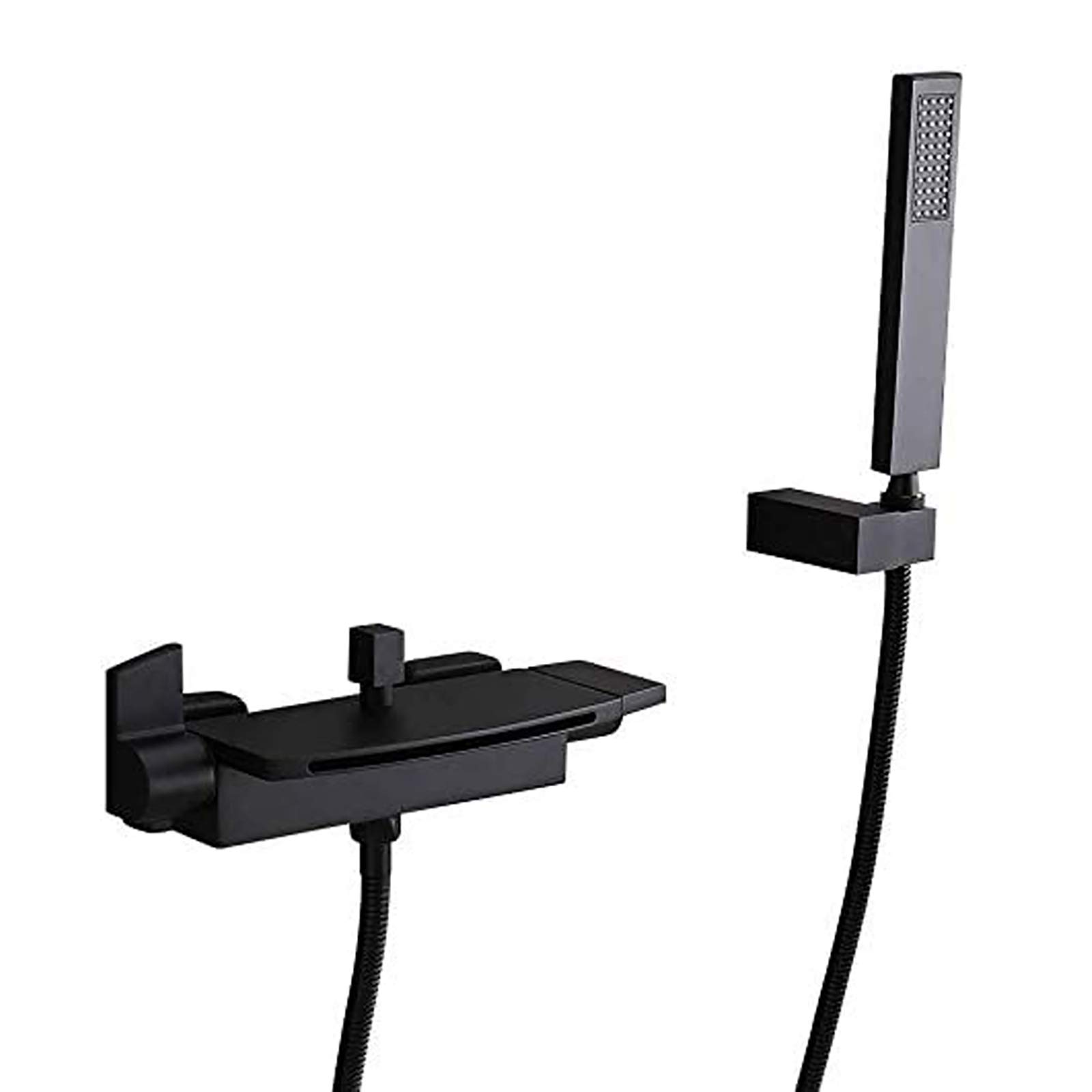 GLJTUO Tub Faucet Waterfall Bathtub Faucet Wall Mounted Tub Filler Faucet Brass Tub Tap Dual Handle Filler Mixer Tap with Handheld Shower, Waterfall Spout,White,Black