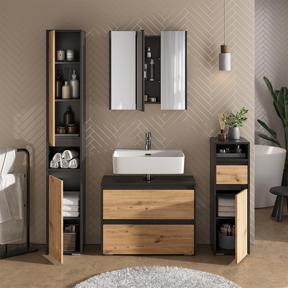 Vicco Mueble bajo Lavabo Majest, Artesano, 80.1 x 62 cm | con 2 cajones, para montaje debajo del lavabo para almacenamiento en el baño