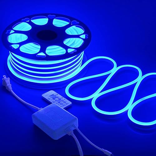 Miniatura 10 de Tira de luces LED de neón de 147.6 ft para exteriores, impermeable, 150 pies, AC110V ~ 130 V, luz de neón azul, flexible, con controlador regulable,