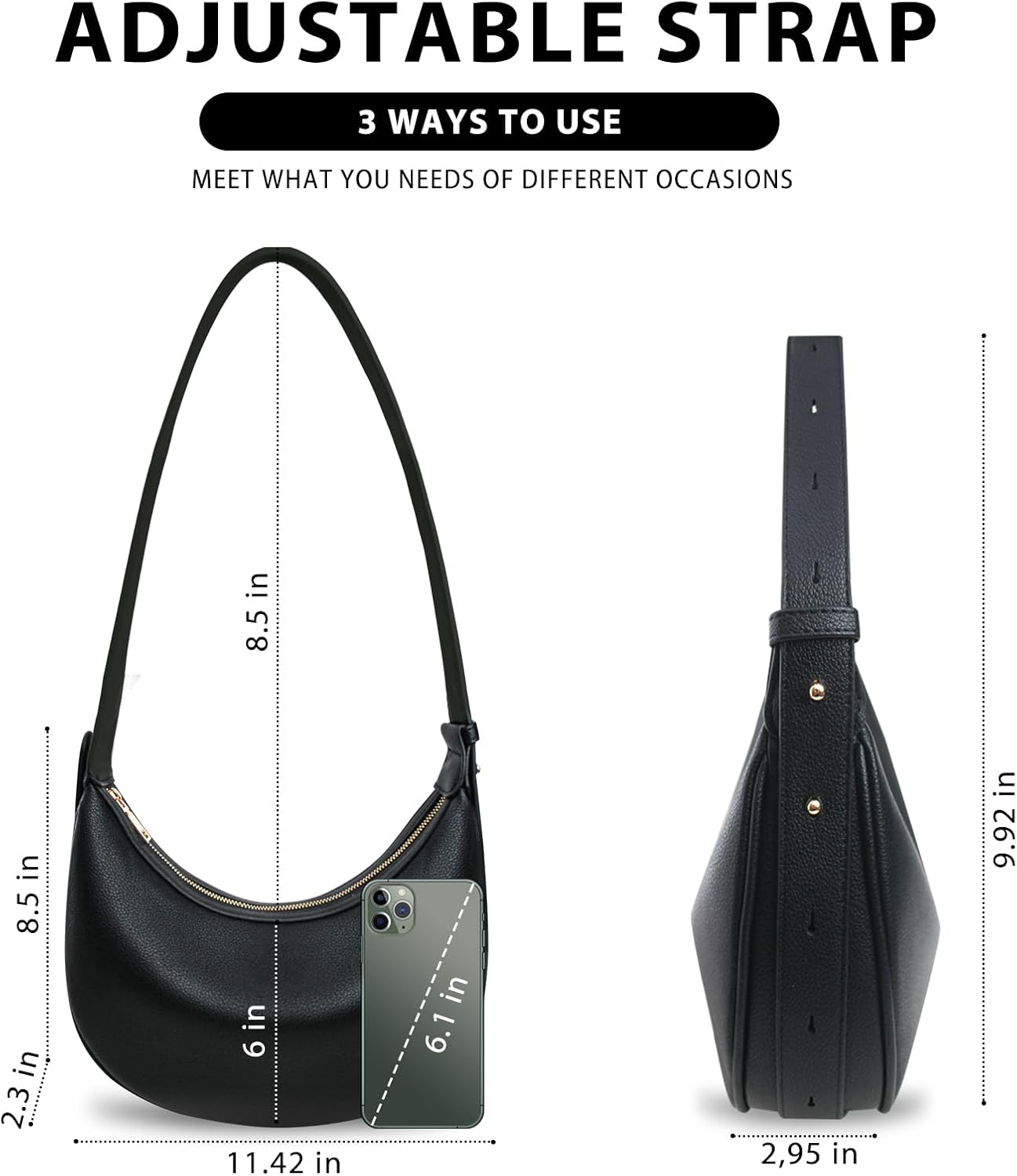 Women Crescent Shoulder Handbag-Large Capacity Crossbody Hobo Purse, Trendy Crescent Bag Clutch Handbag with Adjustable Strap - Image 4