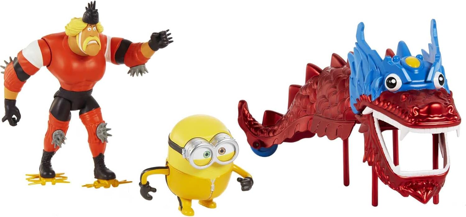 Mattel Minions Story Pack with 2 Action Figures & Accessories, Double Dragon Toy Set with Bob, Svengeance & Dragon with Working Head