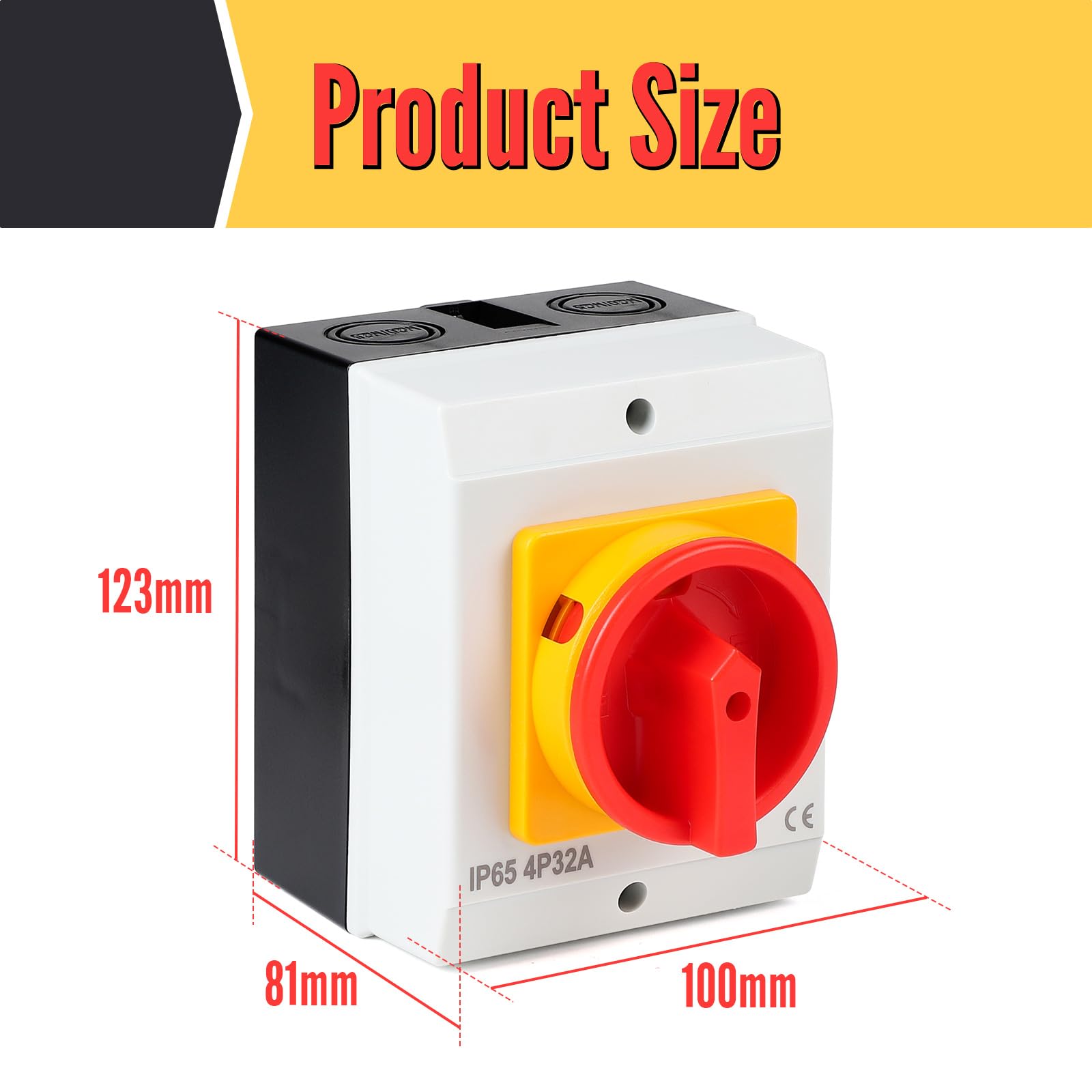 SWAWIS 32A Interruptor Principal Giratorio con Carcasa 4 Polos, IP65, Contactos de Plata Pura, para Conectar y Desconectar Circuitos Pequeños