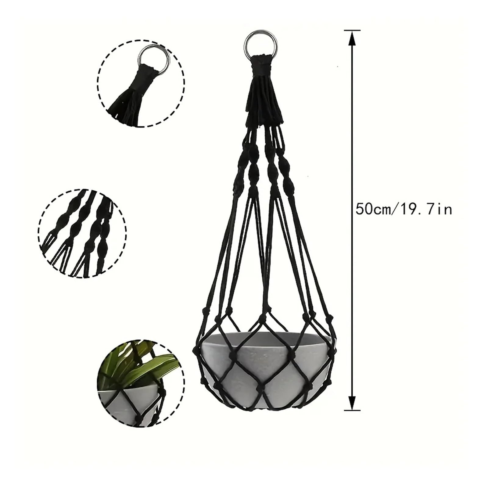 Appendini per Piante Macramè 2 ganci for piante, supporto in macramè con gancio for decorazioni da giardino for interni ed esterni(2pcs white and black)