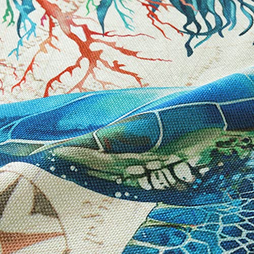 Bonhause Sea Turtle Throw Pillow Covers 18 X 18 Inch Set Of 4 Coastal Ocean Seahorse Octopus Decorative Pillow Cases Polyester Linen Cushion Covers For Sofa Couch Bedroom Home Decor #TOP4