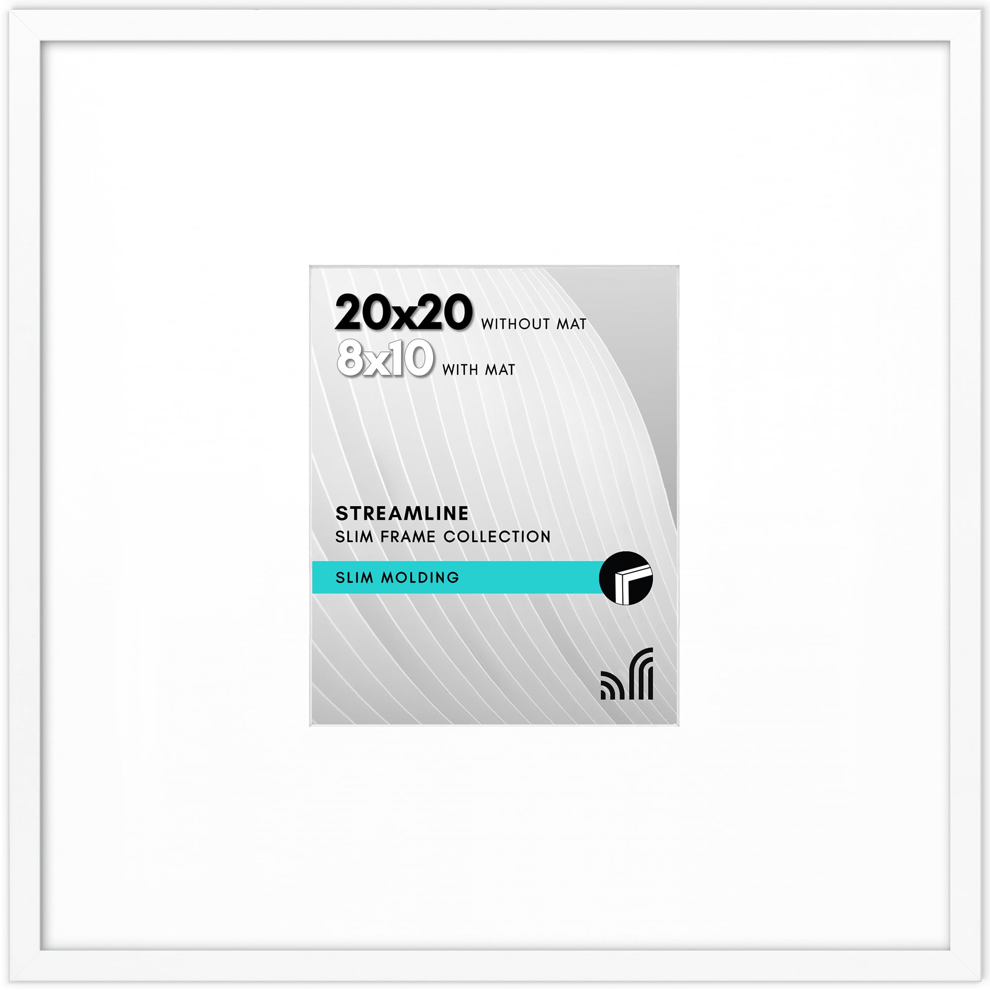 Americanflat 20x20 Picture Frame with Polished Plexiglass - Use as 8x10 Frame with Mat or 20x20 Frame Without Mat - Streamline Collection - Thin Picture Frame for Wall Display - White