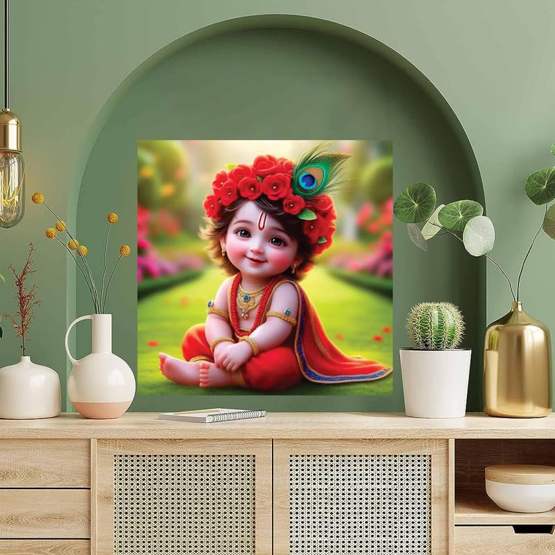 Image of British Terminal Cute little Bal Gopal Baby God Krishna| Kanha Ji | Laddu Lord Makhan Chor Painting Religious Poster for Pregnant Women for wall (matt thin vinyl,sticker,multicolor,unframed)| bj219