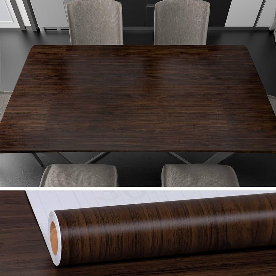 WALLMATE Solid Self Adhesive Vinyl Wood Grain Wallpaper for Furniture Vinyl Stickers Wooden Door Desktop Wall Papers Kitchen Wallpaper (16 x 48 Inch, Dark Brown)