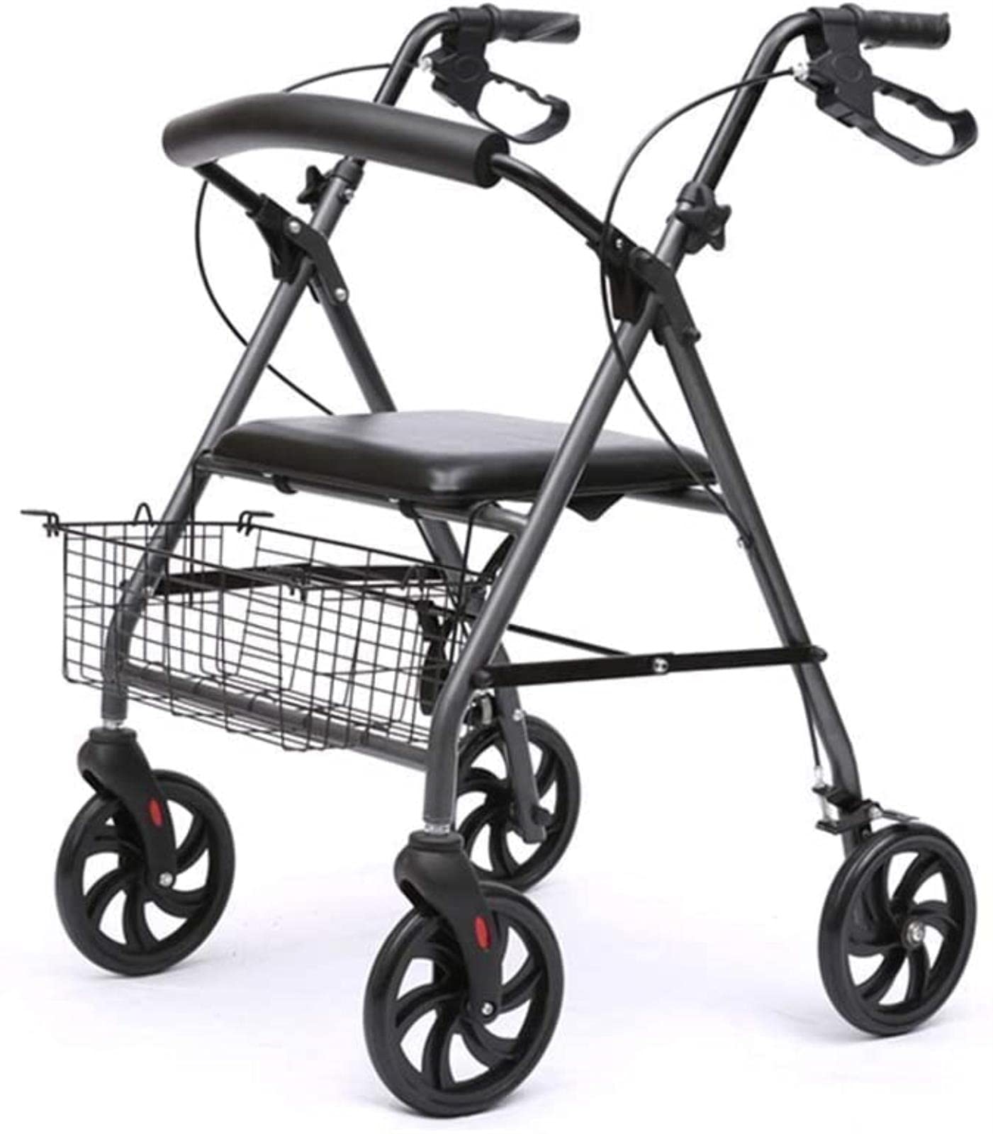 Ältere Menschen, vierrädriges Hilfsmittel aus Aluminium mit gepolstertem Sitz, Einkaufskorb, feststellbare Bremsen, ergonomische Griffe, leichte Faltrolle, Sehnsucht nach