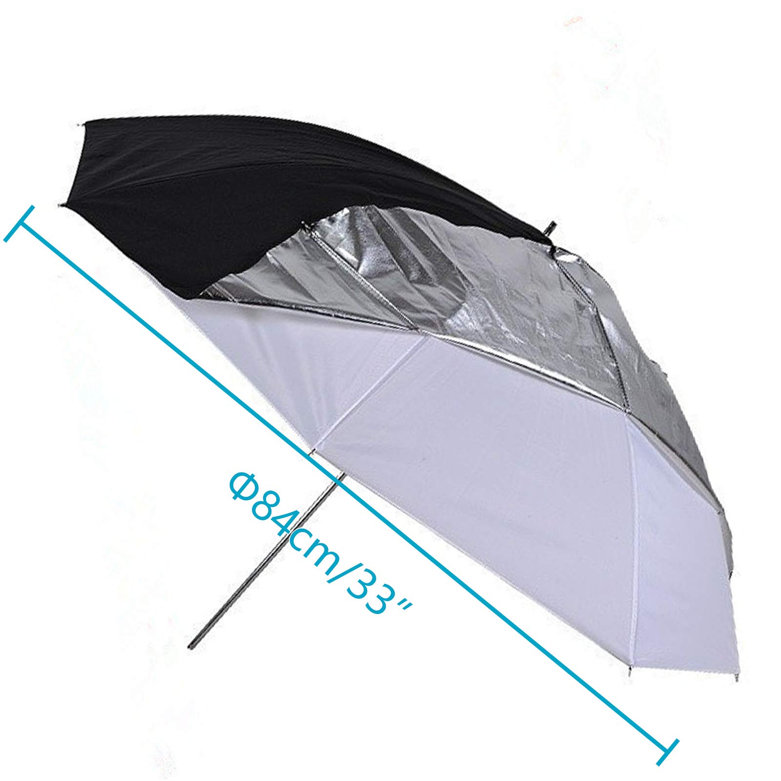 PYXEL STUDIO 33" 84cm Paraguas Difusor Réflex Interior de Raso Blanco con Cubierta Negro Desmontable para Flash Foto Estudio