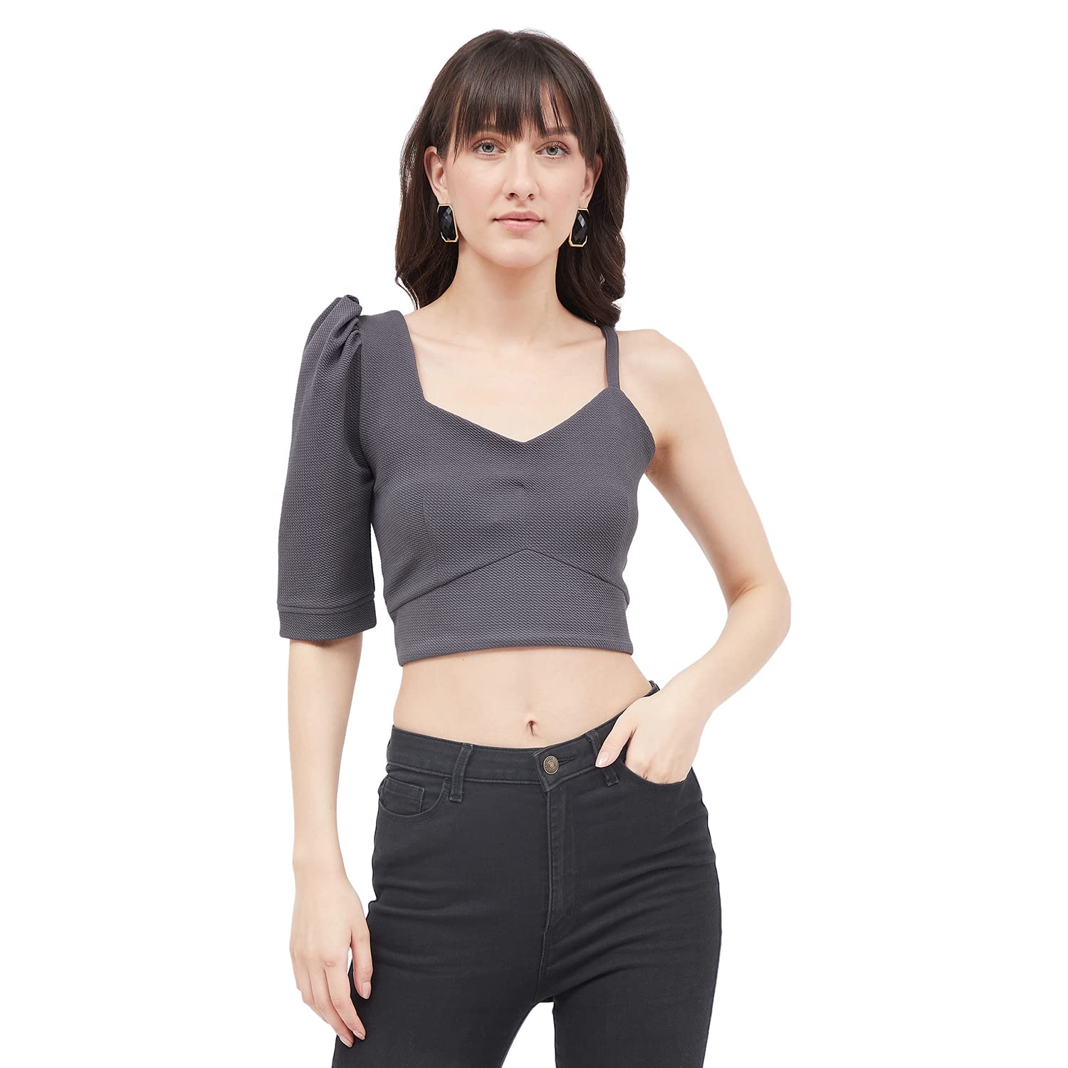 kibo Casual Women's Solid Polyester V Neck Top Light Grey-picture-19