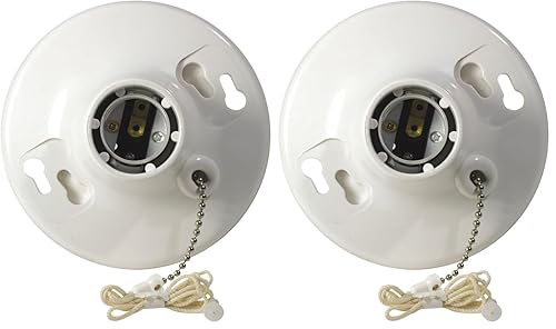 Leviton R50-08827-CW4 1-Piece Top Wired Lamp Holder with Pull Chain, 660 W, Incandescent/Fluorescent/CFL, Medium,White(Pack of 2)