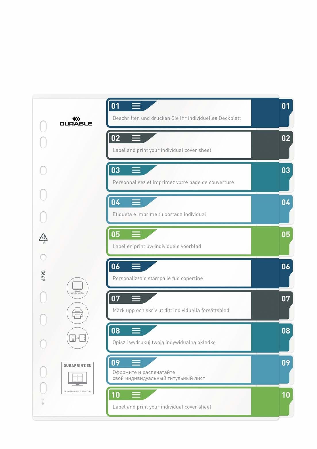 Durable Index Set 1-10 A4+ Portrait, Writable Index Organisation Sheet, 100% Recyclable, Perfect For Organising A4 Documents - Image 2