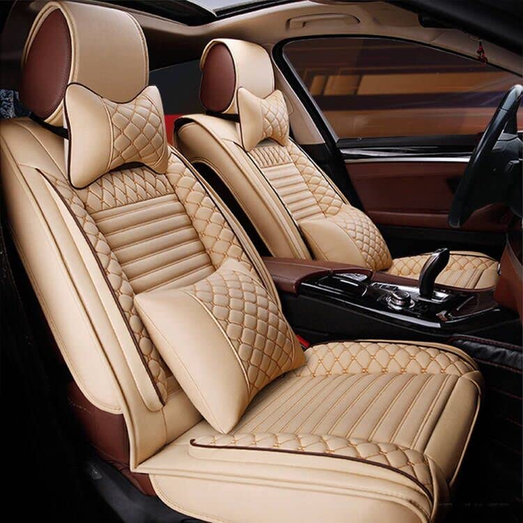 Custom Car Seat Covers Fit for G37x 2009-2013 5-Seat Full Set All Weather PU Leather Front Rear Seat Protector with Waterproof Airbag Deluxe Edition Beige