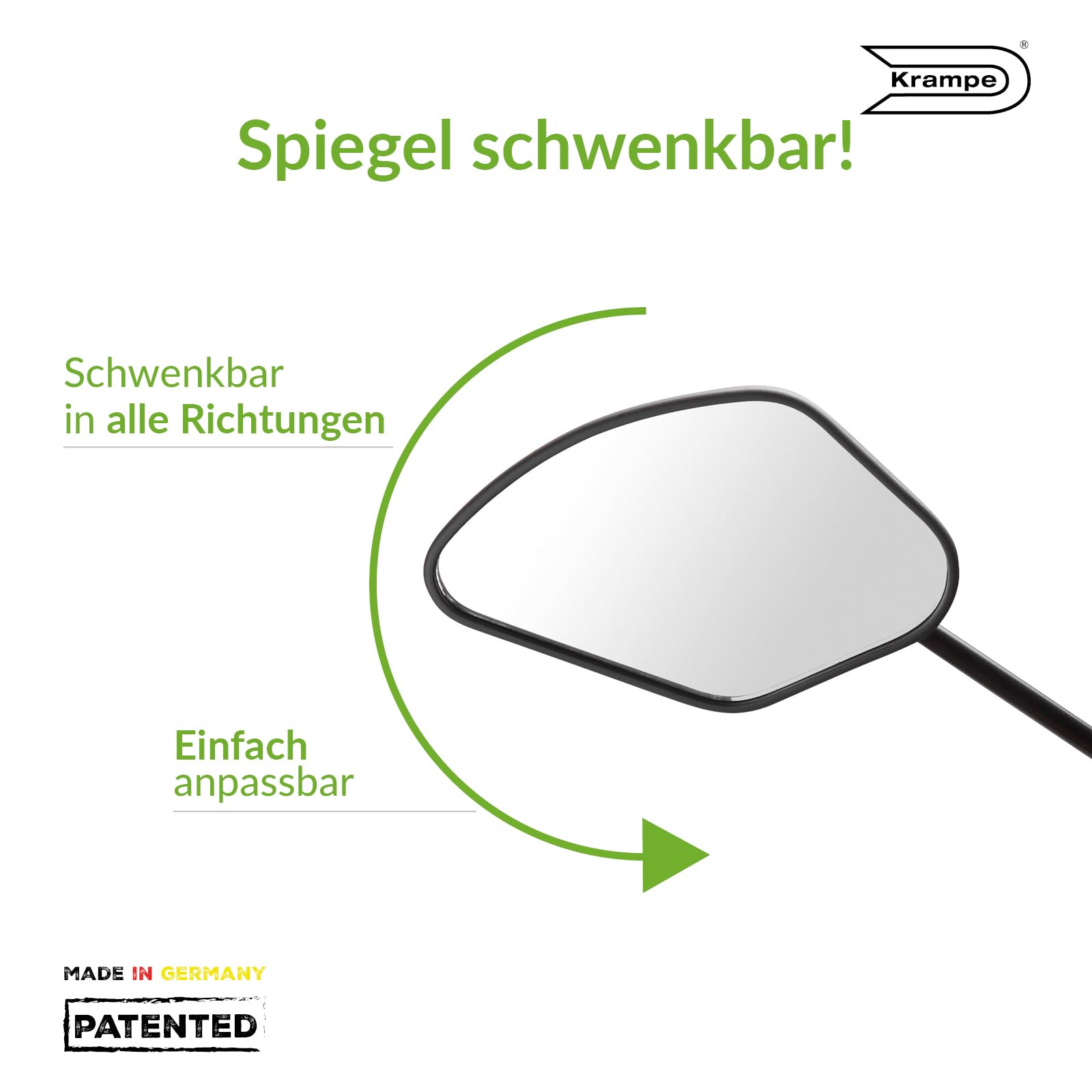 Krampe Fahrradspiegel "KF Sport Typ C"- Made in Germany, stabiler Rückspiegel für E-Bike & Fahrrad, individuell einstellbar, für linke und rechte Lenkerseite erhältlich