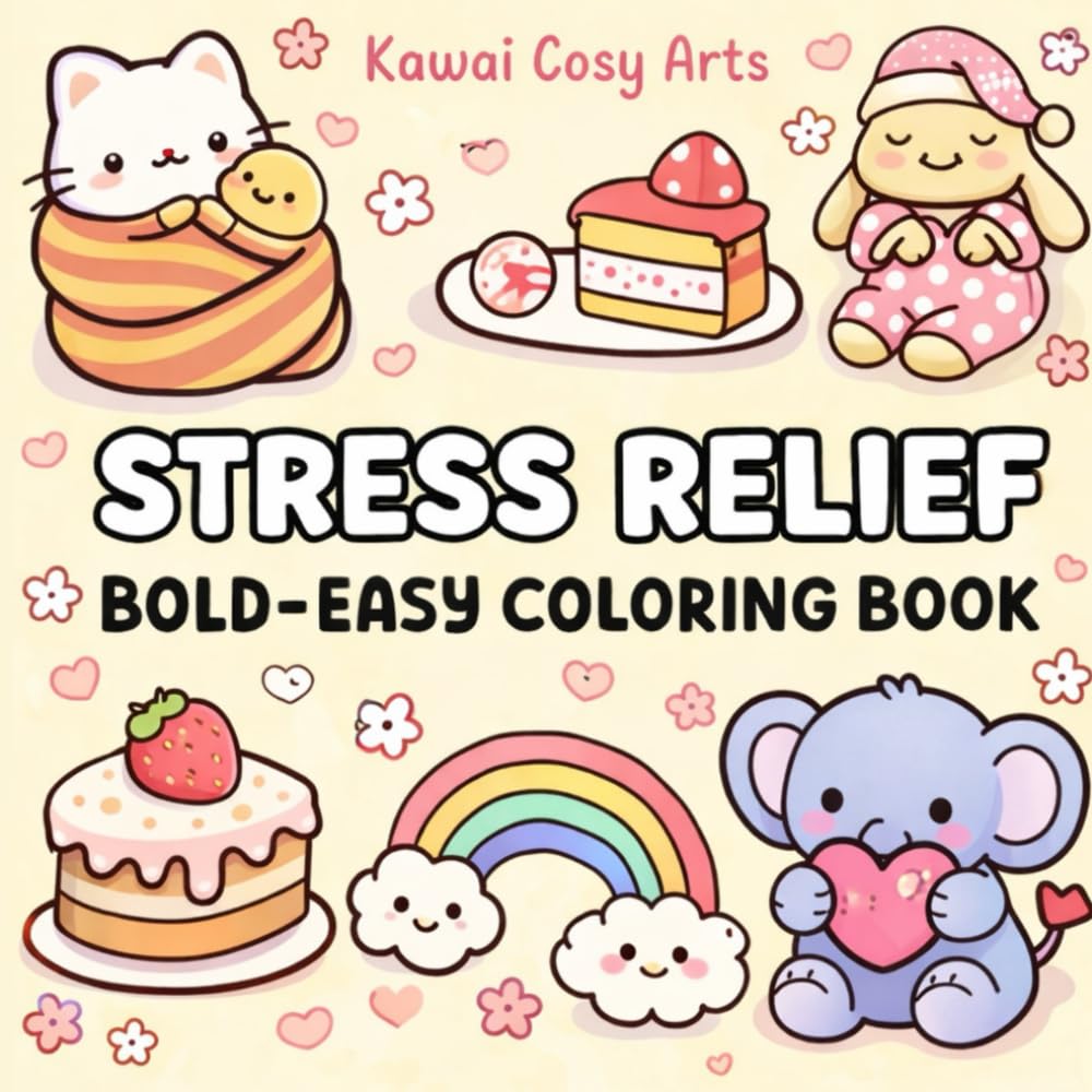 Stress Relief & Relaxation Coloring Book: Coloring Book for Adults and Kids, Bold Easy Designs Featuring Animals, Flowers, Landscapes, Patterns & Cute Things