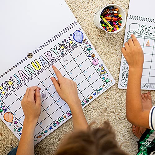 Tiny Expressions - Undated Coloring Calendar For Kids (12 Months Undated - 11" X 17") | Wall Calendar For Home Or Classroom Use | School Supplies For Kids Of All Ages To Plan, Organize And Track The Year… #TOP4