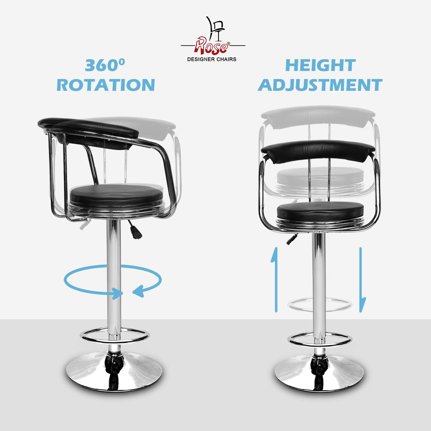 ROSE® Kiya Height Adjustable & Revolving Bar Stool/Kitchen Chair Suitable for Kitchen, Cafeteria, Dining, Office,Shops (Pack of 1) (Jet Black) 1