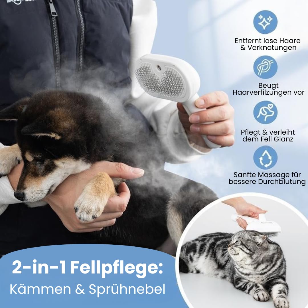 Felanis 3-in-1 Fellbürste mit Sprühnebel Katzenbürste mit Dampf Dampfbürste für Katzen und Hunde, Massage, Grooming & Haarentfernung