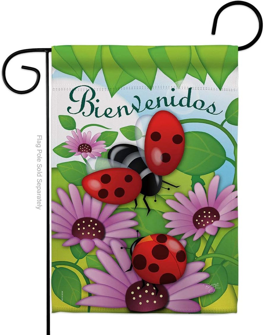 Bienvenidos Tortolitas Burlap Garden Flag Friends Butterfly Ladybugs Dragonfly Bee Springtime Insect Natural Wildlife Small Decorative Gift Yard House Banner Double-Sided Made In USA 13 X 18.5