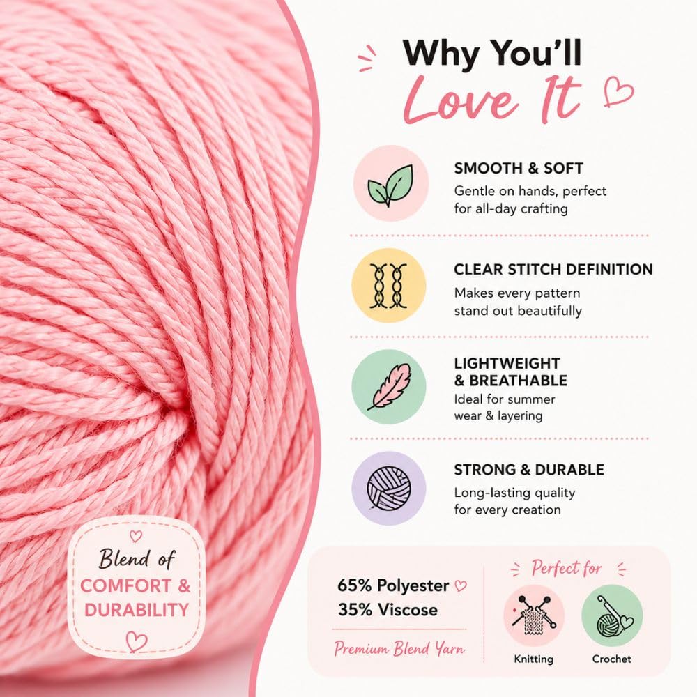 Cool Knit Yarn - Lightweight Pink Poly Viscose -4