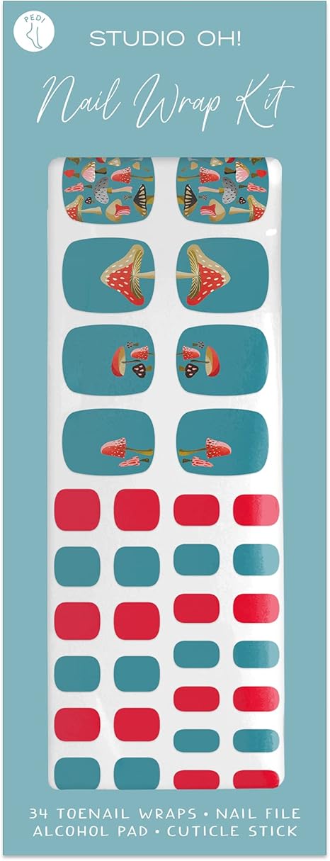 Mellow Mushrooms Pedi Nail Wrap Kit by Studio Oh! - Includes 22 Nail Wraps  in Various Designs & Colors and Application Tools - Easy to Apply & Remove  ...