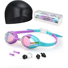 Kids Swim Goggles, Anti-fog and UV Protection with Swim Cap for Age 3-15 Youth Boys Girls Toddler
