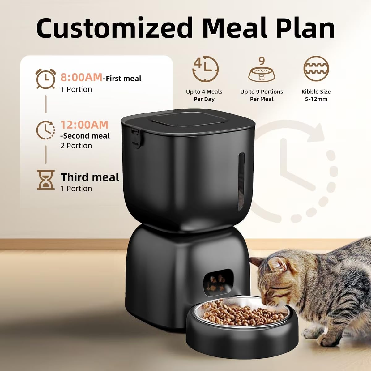 Casfuy Juego de comedero automático y fuente de agua 2 en 1 para gatos, negro, 3 L y 2 L