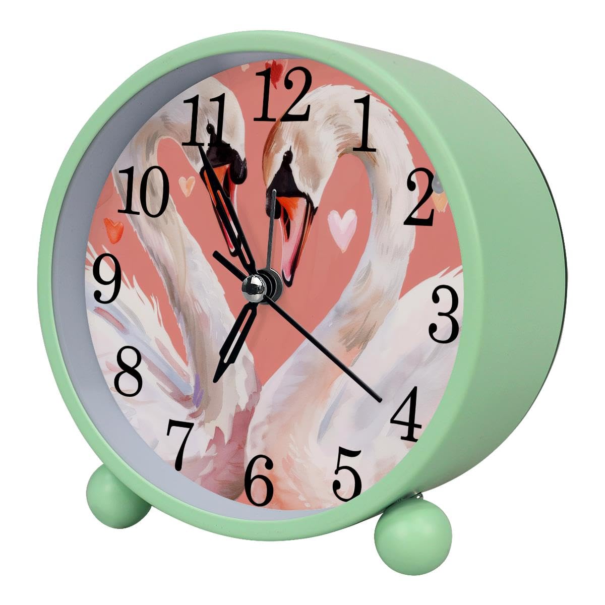 Alarm Clock Swans Heart, Silent Non-Ticking with Night Light