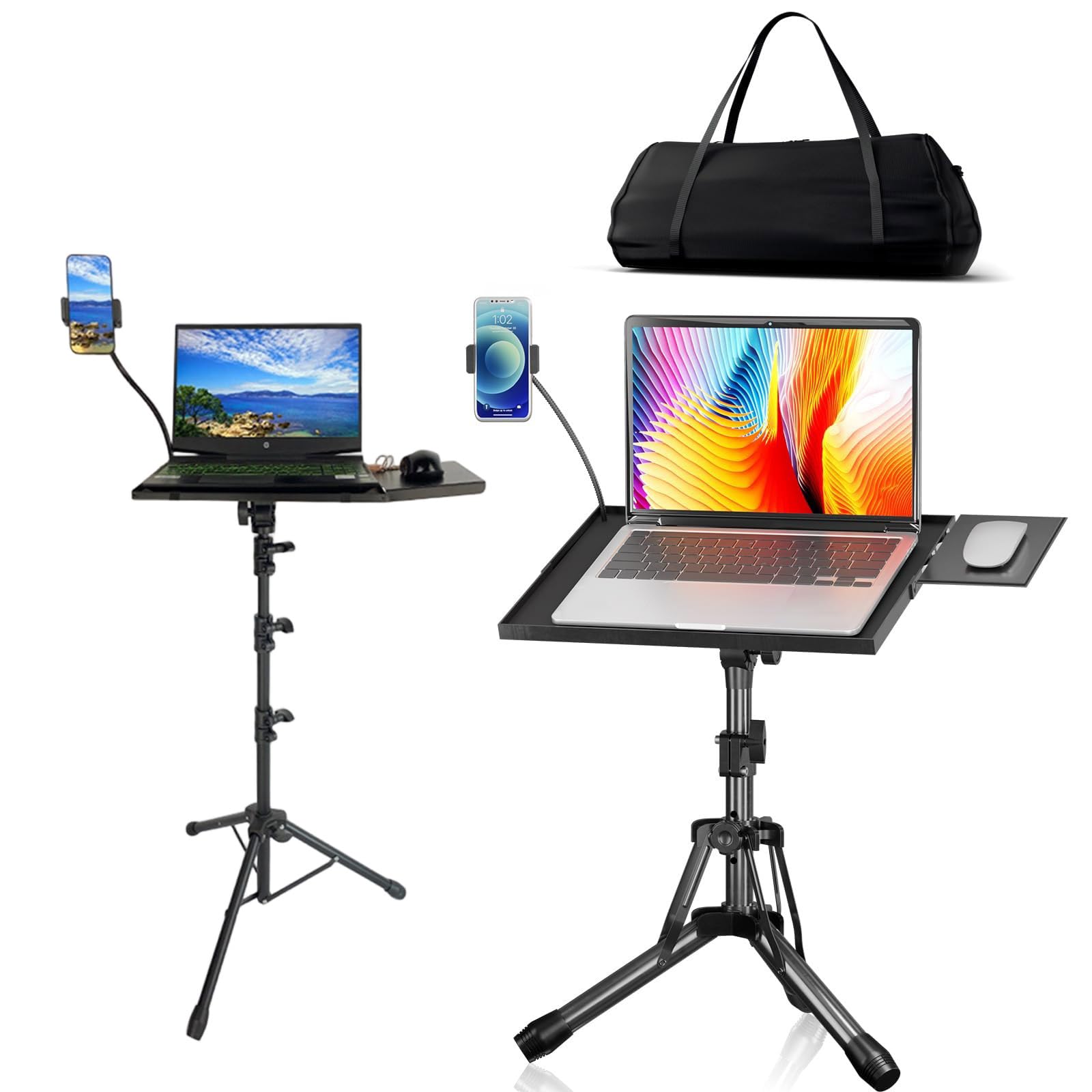 Soporte plegable de metal para proyector para laptop, base antideslizante, carga de 55 libras, soporte de escritorio ajustable para equipo de estudio, instrumento