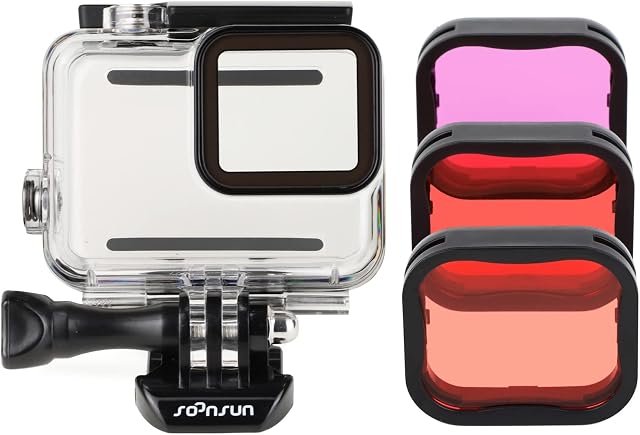 SOONSUN 40M Waterproof Protective Dive Housing Case with 3-Pack Dive Filters Kit for GoPro Hero 7 Silver and White Edition Cameras